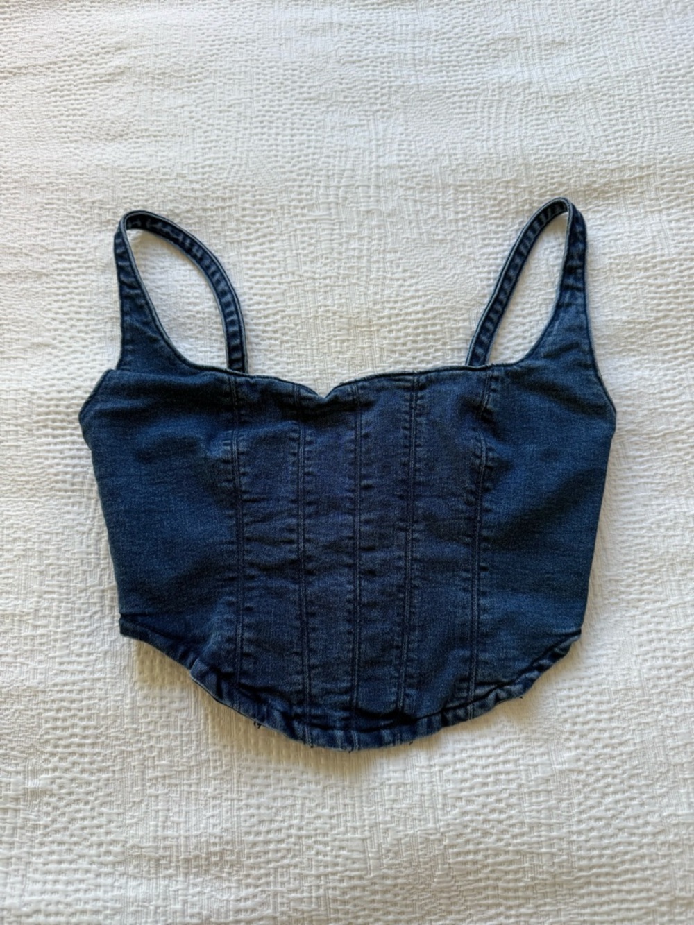 Zara Dark Navy Denim Corset Crop Top